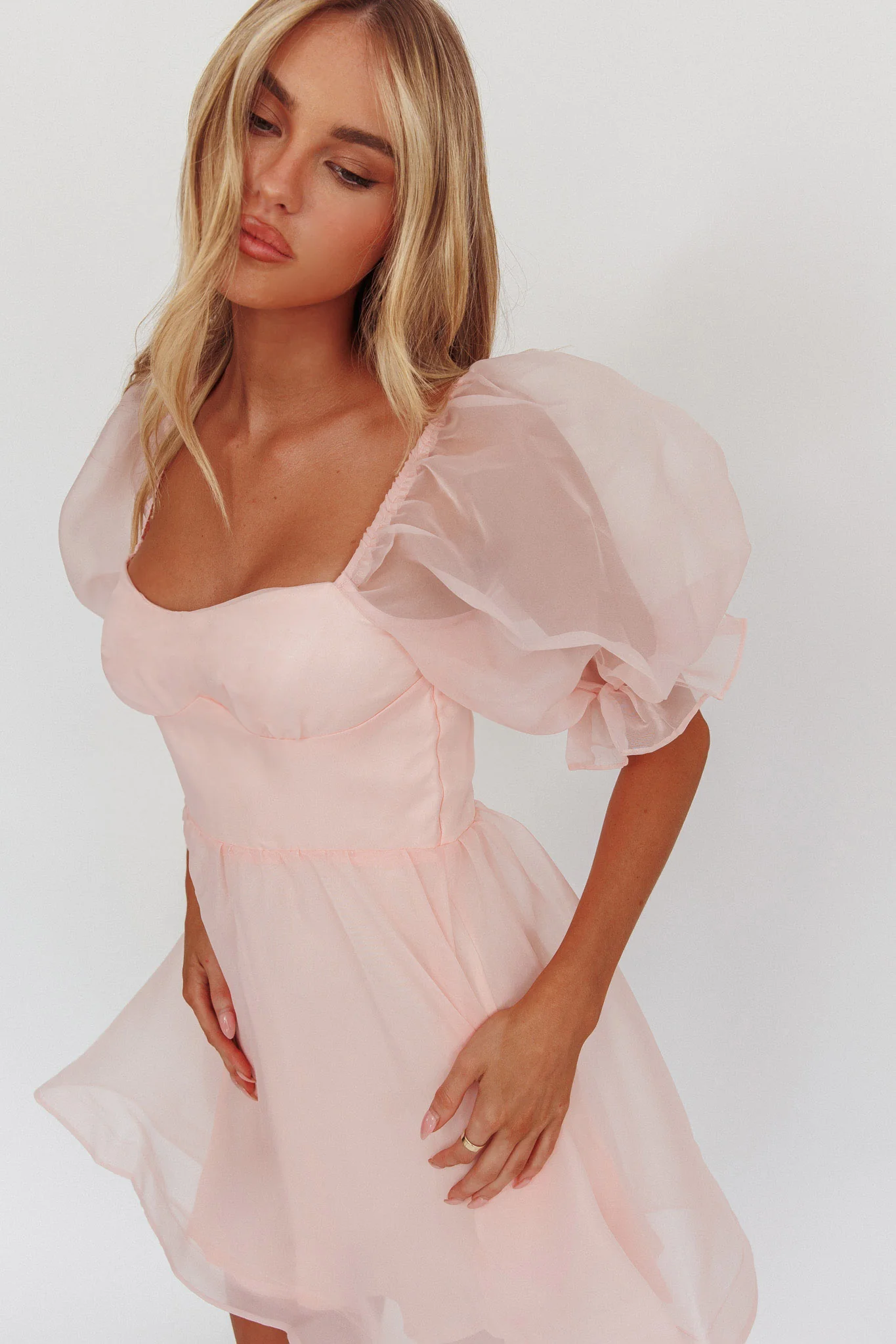 11081-i-ve-got-sunshine-puff-sleeve-mini-dress-blush-1.webp I've Got Sunshine Puff Sleeve Mini Dress Blush