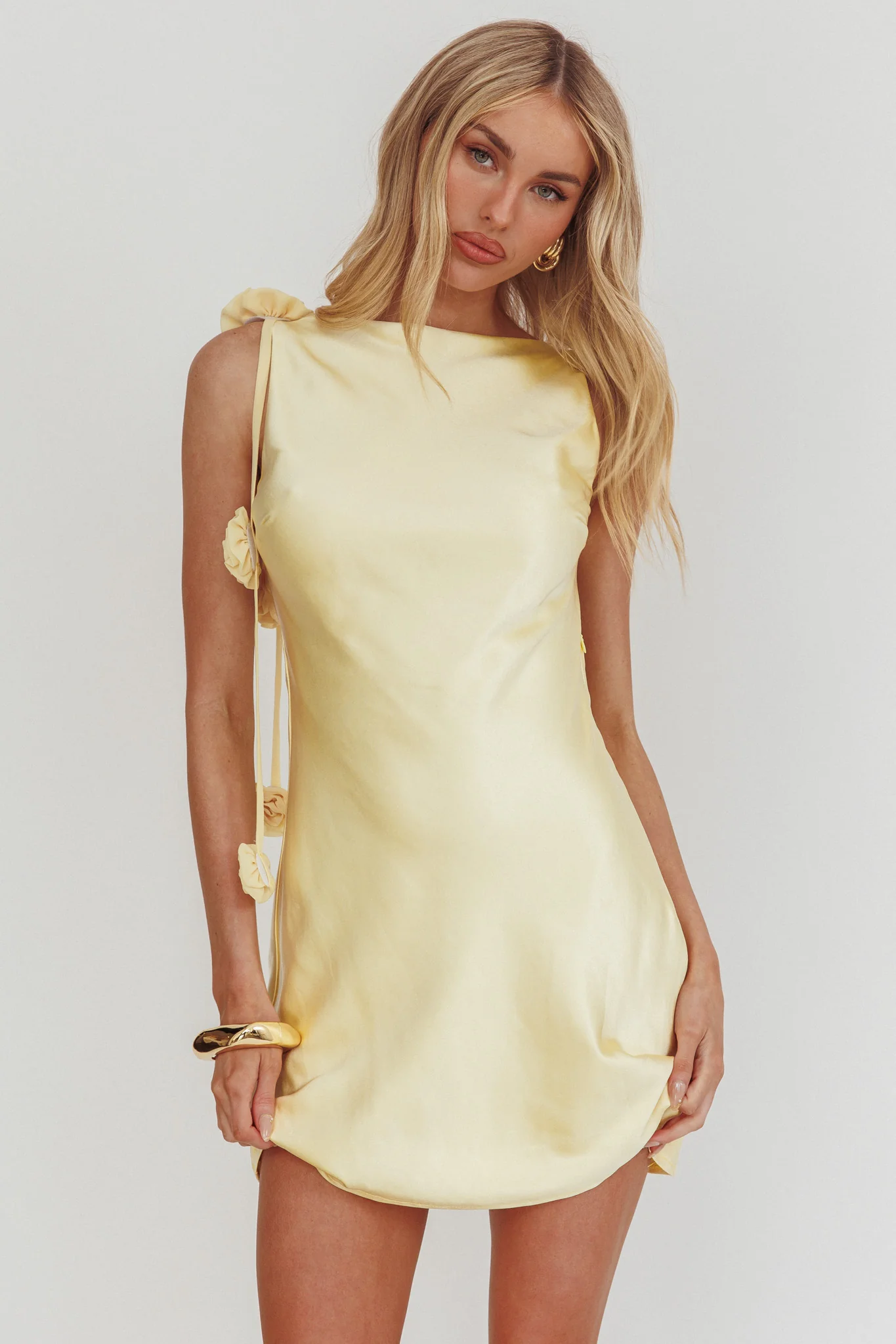 Collecting Memories Backless Rosette String Mini Dress Butter - Online ...