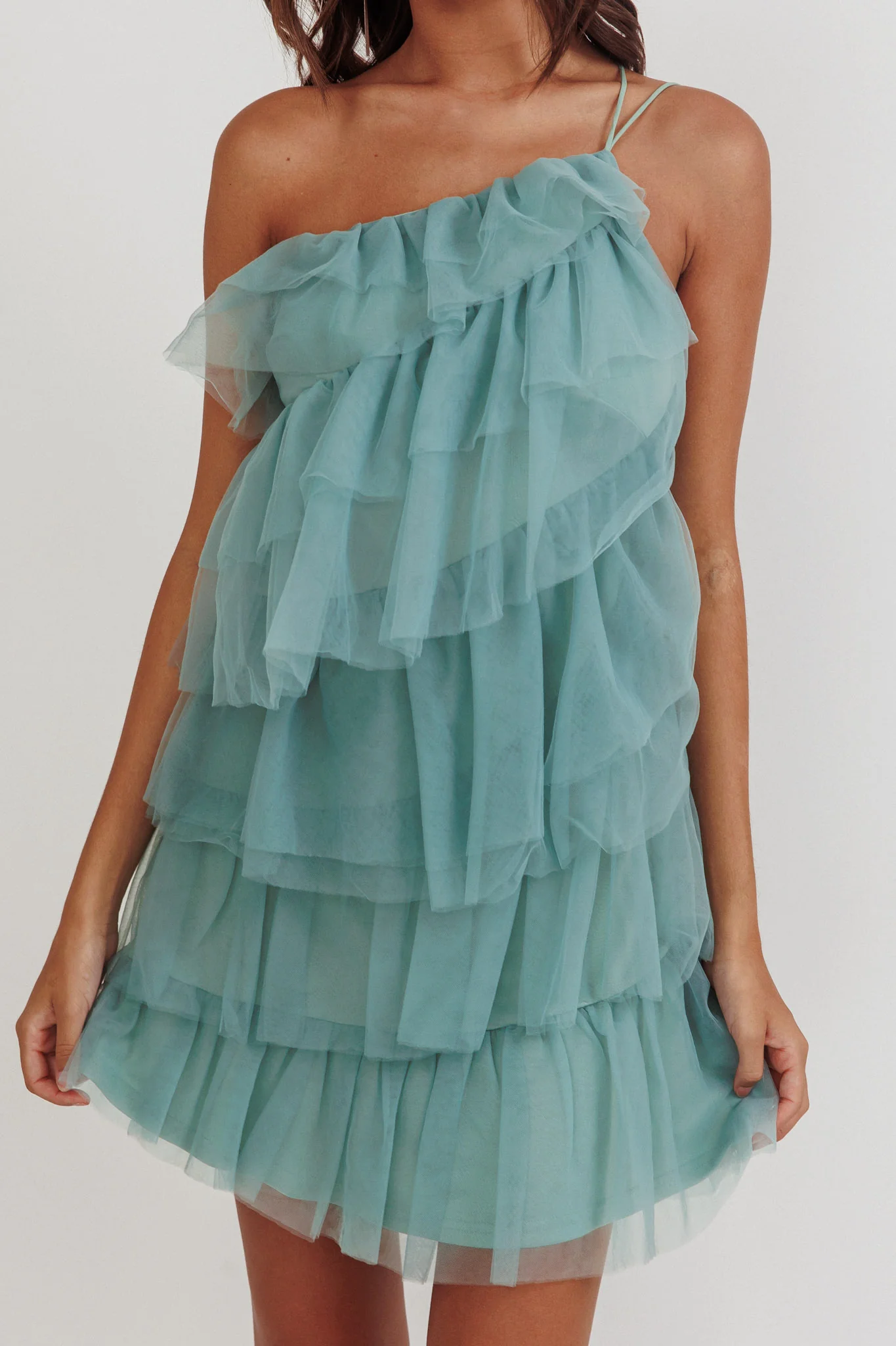 12288-arrabel-tiered-ruffle-mesh-mini-dress-sage-4.webp Arrabel Tiered Ruffle Mesh Mini Dress Sage