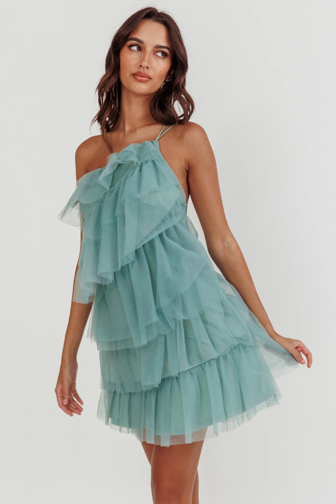 12288-arrabel-tiered-ruffle-mesh-mini-dress-sage-5.webp Arrabel Tiered Ruffle Mesh Mini Dress Sage