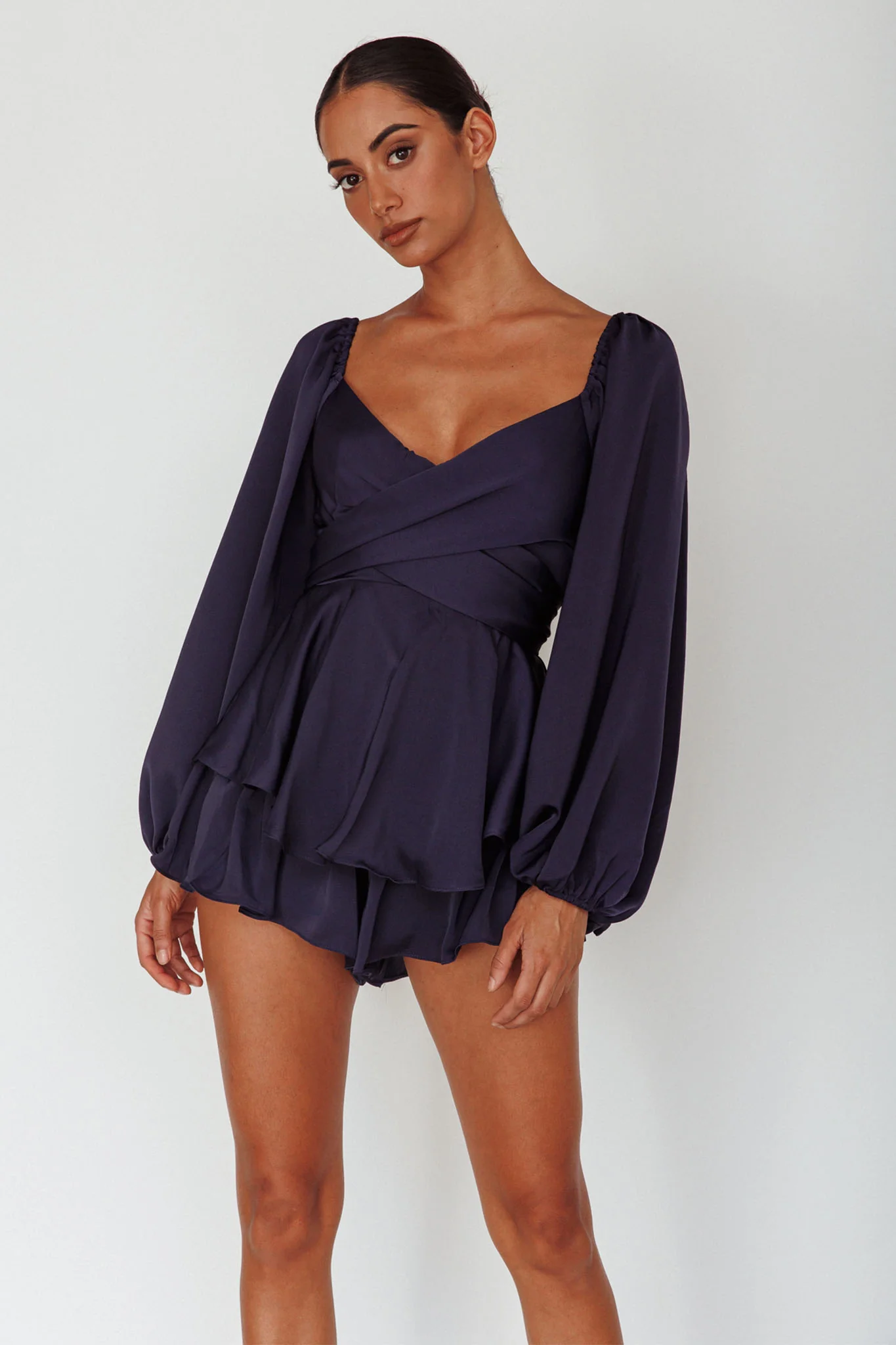 16980-it-s-complicated-long-sleeve-flounce-romper-navy-1.webp It's Complicated Long Sleeve Flounce Romper Navy