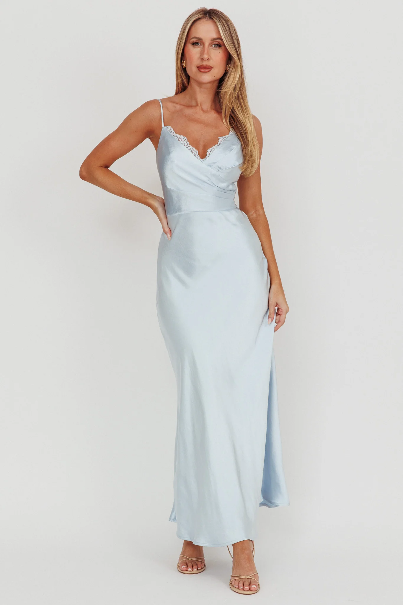 Our Story Surplice Neckline Maxi Dress Steel Blue - Selfie Leslie