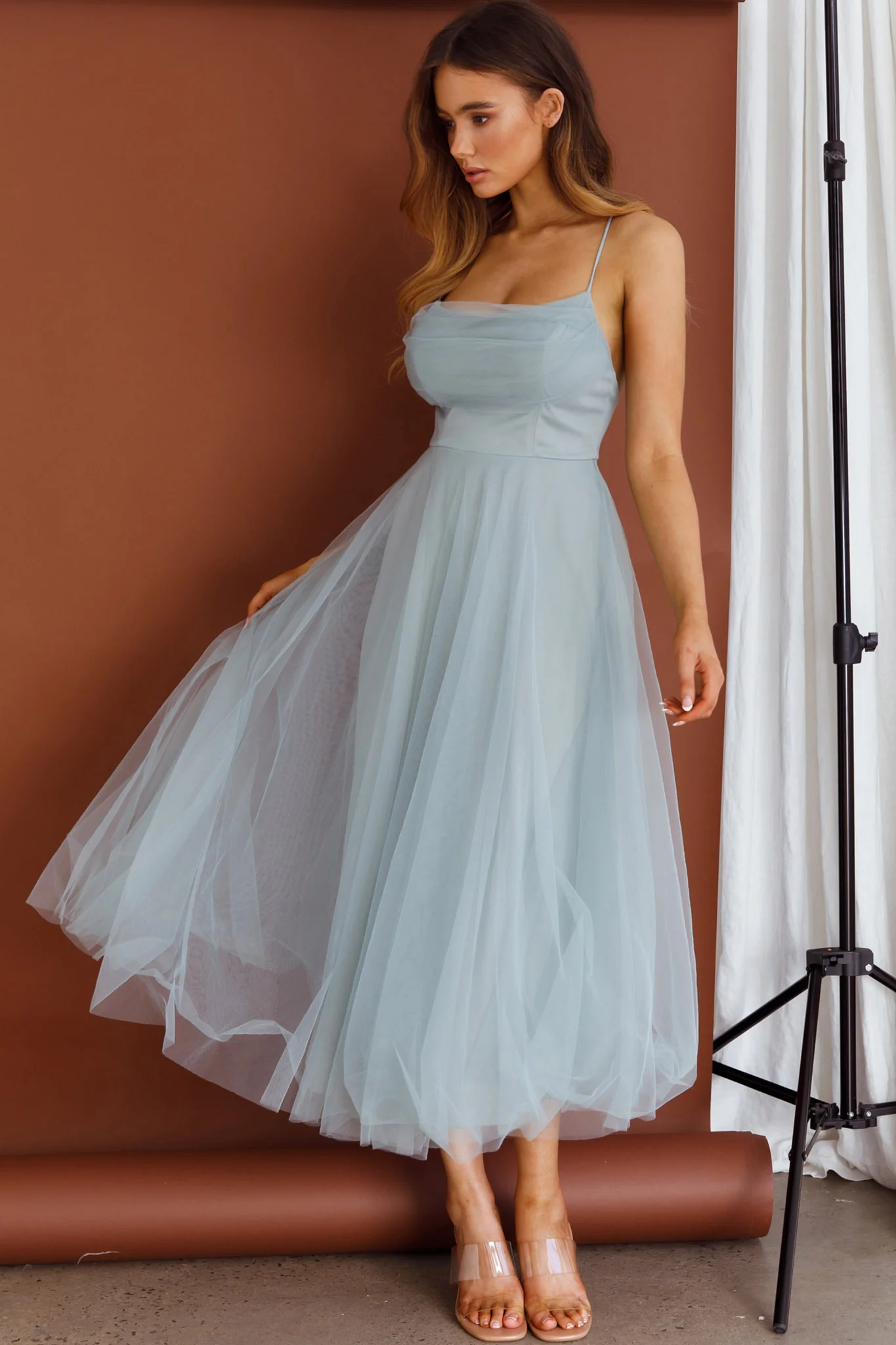 4021-floating-by-pleated-neckline-mesh-midi-dress-sage-4.webp Floating By Pleated Neckline Mesh Midi Dress Sage