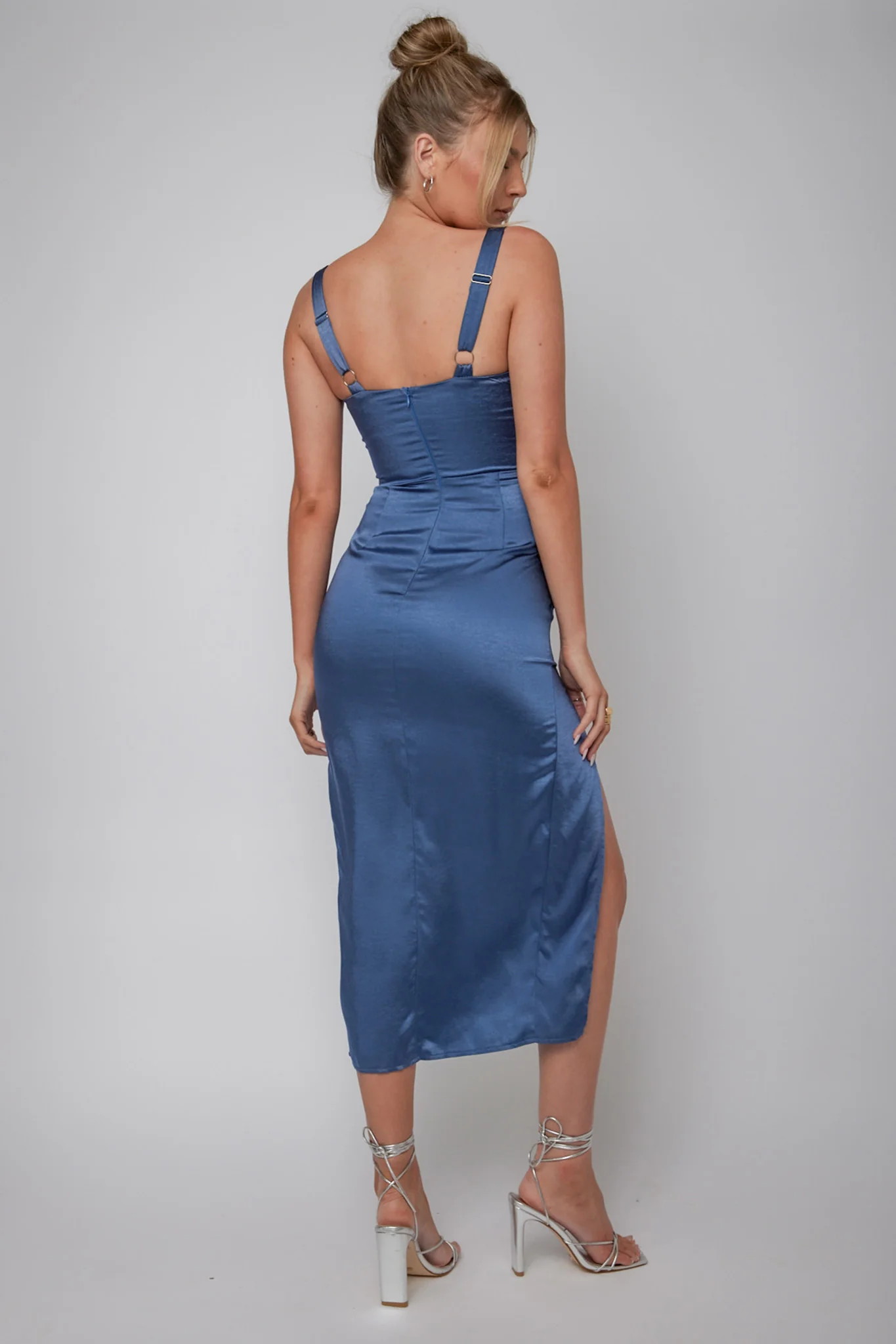 Kristin Knotted Waist Split Midi Dress Navy