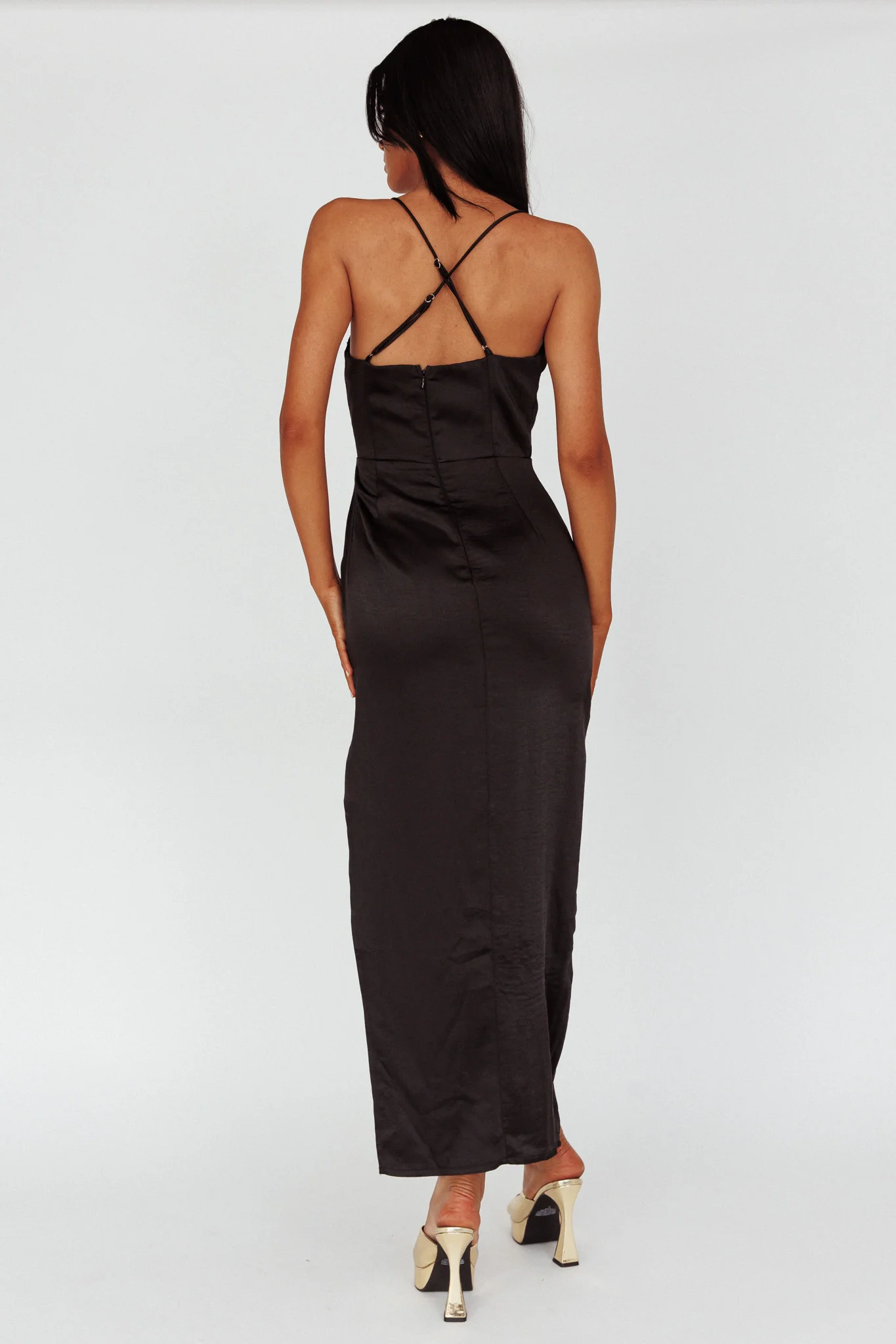Salma Lace V-Neckline Midi Dress Black