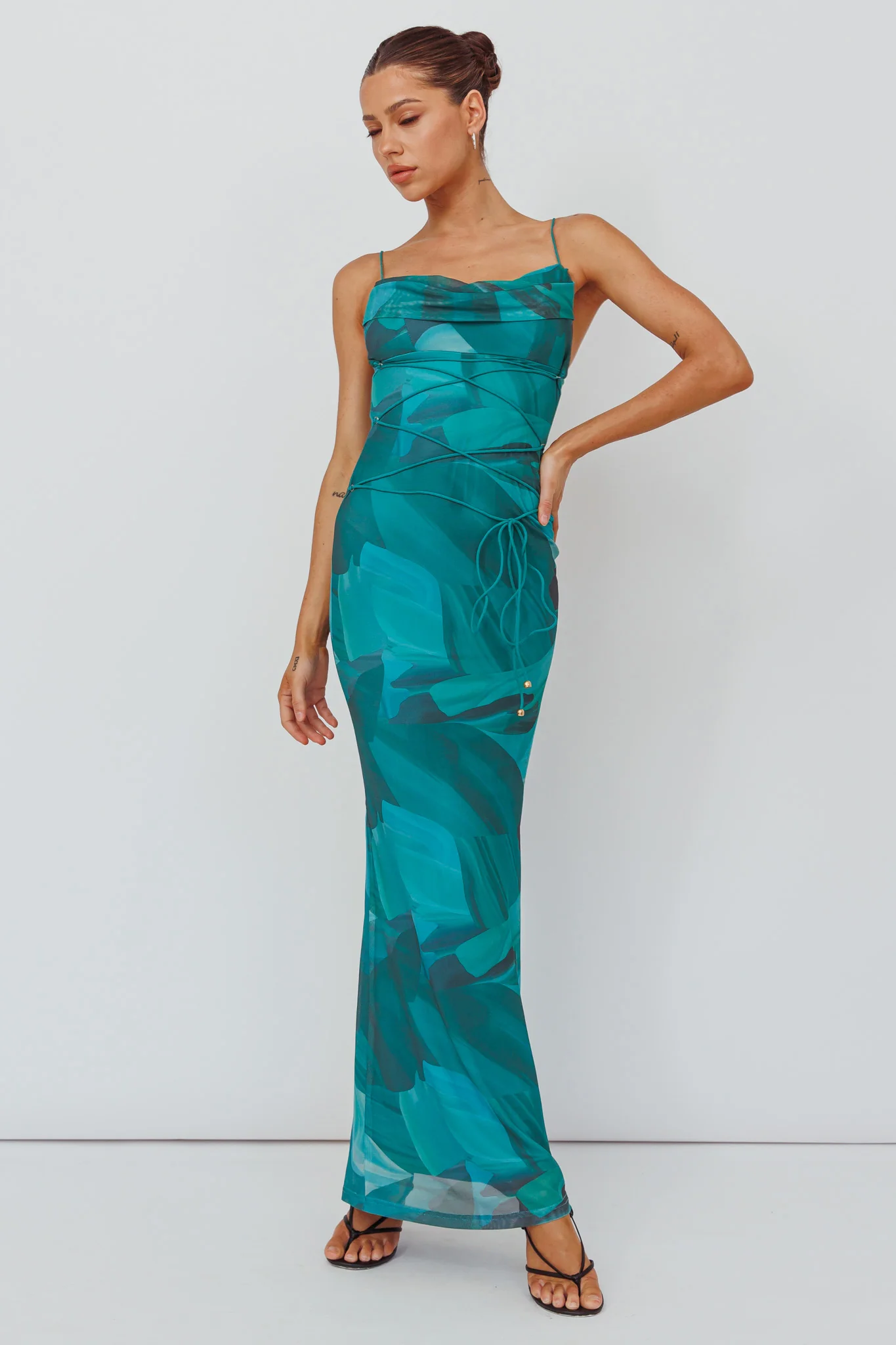 4697-teava-laced-waist-maxi-dress-abstract-green-1.webp Teava Laced Waist Maxi Dress Abstract Green