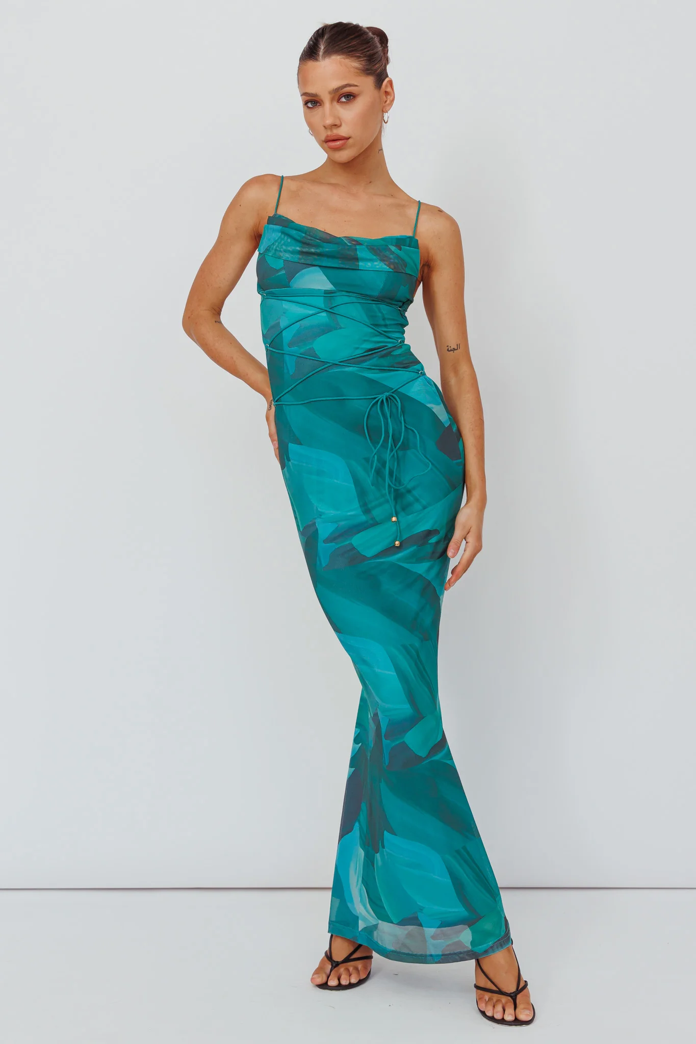 4697-teava-laced-waist-maxi-dress-abstract-green-5.webp Teava Laced Waist Maxi Dress Abstract Green