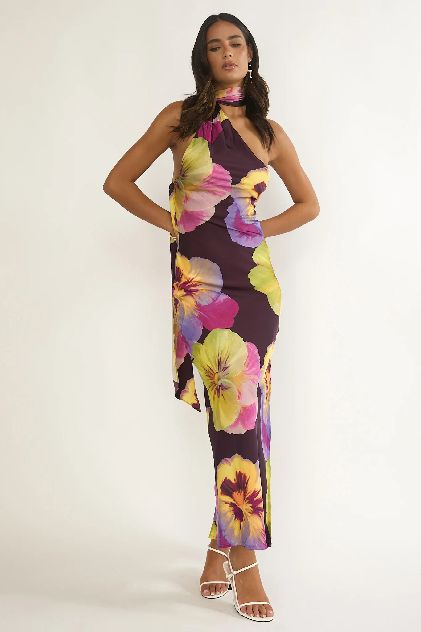 Ilyse Open Cowl Back Maxi Dress Pansies Plum