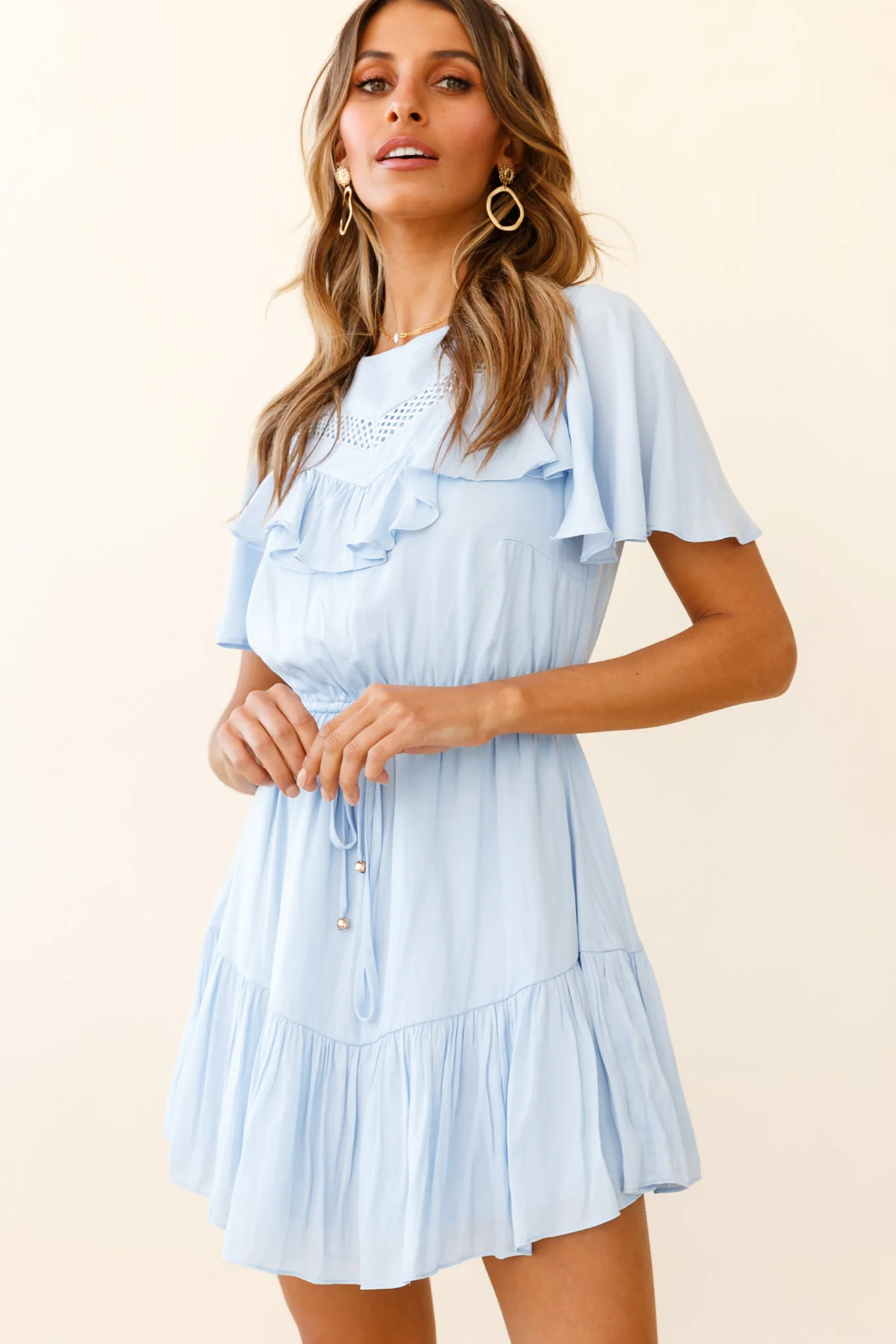 6568-forever-free-angel-sleeve-drawstring-waist-dress-steel-blue-1.webp Forever Free Angel Sleeve Drawstring Waist Dress Steel Blue